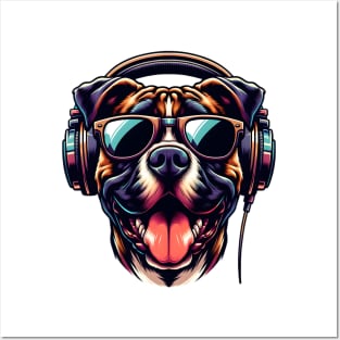 Perro de Presa Canario as Smiling DJ with Headphones and Sunglasses Posters and Art